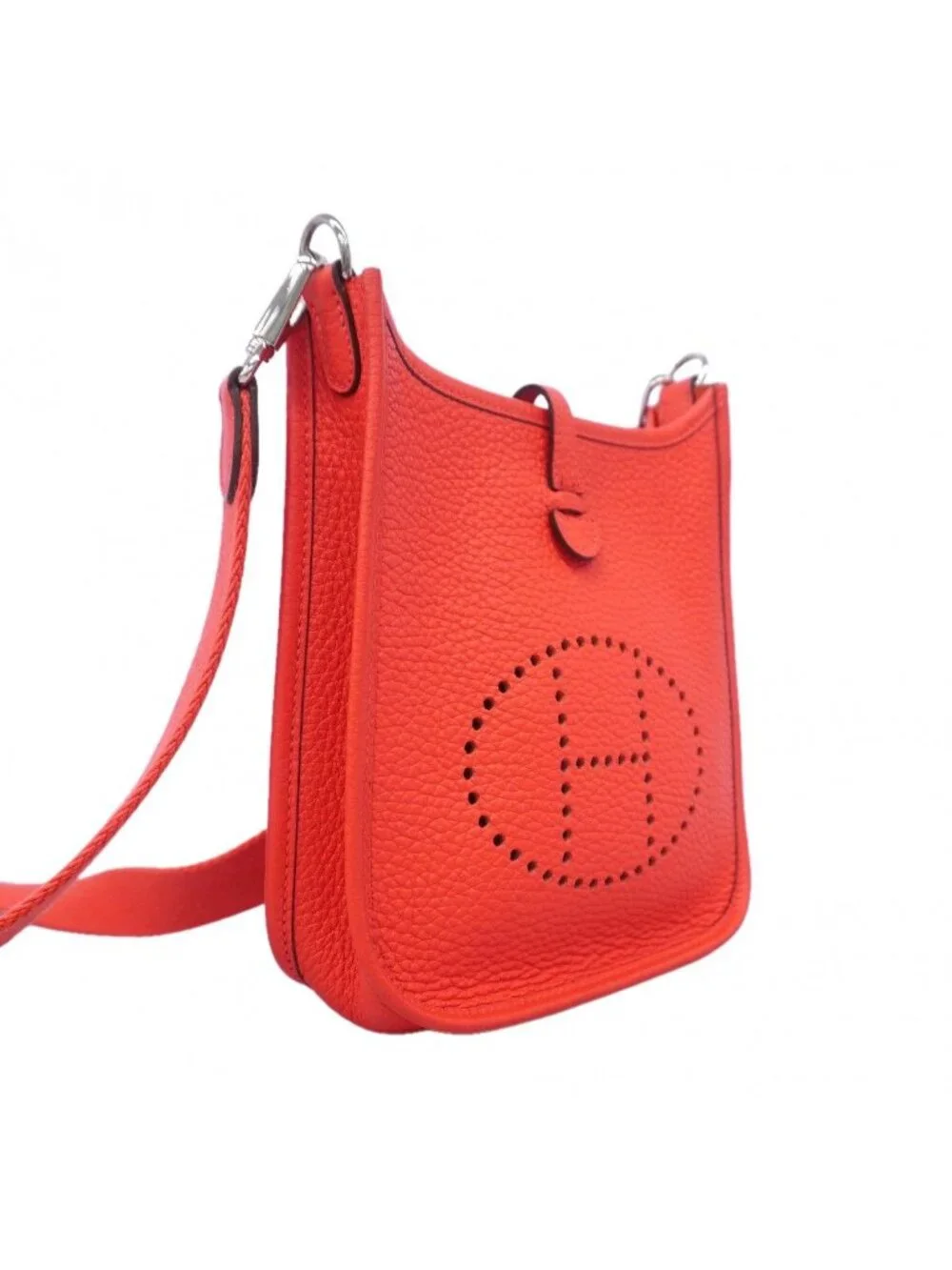 Hermes Shoulder Bag Evelyne TPM Taurillon Clemence Rouge Pivoine Silver